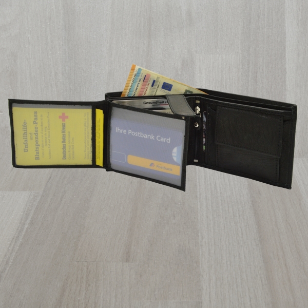 Büffelledergeldbörse Herrenbrieftasche Volllederausstattung mit Doppelnaht